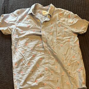 American Eagle Outfitters Flamingo Print Casual Shirt - Light Gray